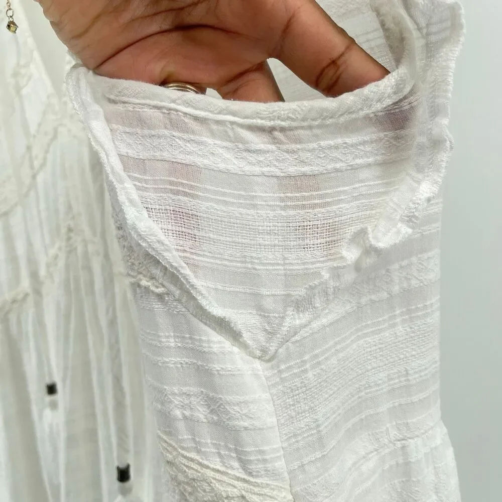 Knox Rose White Boho Lace Trim Tiered Short Dress Tassel Tie Size Large - Picture 8 of 14